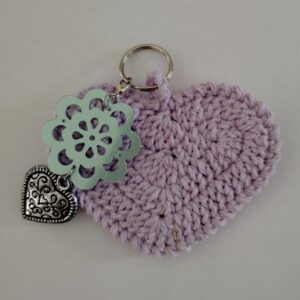 Porte clés/bijoux de sac cœur violet