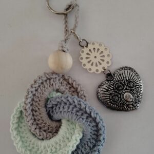 Porte clés/bijoux de sac trois cercles enlacés tons gris/marron