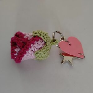 Porte clés/bijoux de sac bouton de rose rose