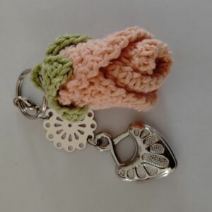 Porte clés/bijoux de sac bouton de rose saumon