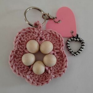 Porte clés/bijoux de sac fleur rose